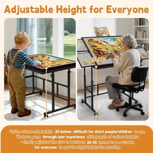 Jigsaw Puzzle Table Adjustable Height with 4 Sorting Drawers & Cover in Kuwait