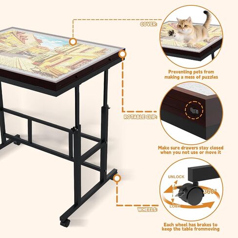 Jigsaw Puzzle Table Adjustable Height with 4 Sorting Drawers & Cover in Kuwait
