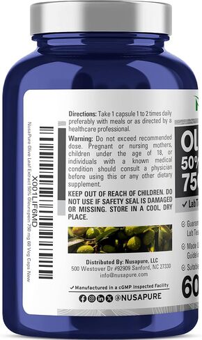 NusaPure Olive Leaf Extract (Non-GMO & Gluten Free) 750 mg - 50% Oleuropein - Vegan - Super Strength - No Oil - 120 Capsules in Kuwait