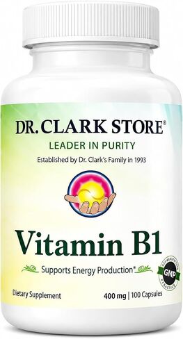 Dr. Clark Vitamin B1 Thiamine 500mg Supplement -Thiamine B1 Supplement for Healthy Nervous System & Energy Metabolism, Gluten-Free, Dairy Free - 100 Gelatin Capsules in Saudi Arabia