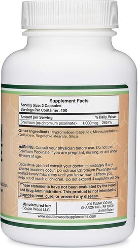 Chromium Picolinate 1000mcg for Healthy Weight Management (High Absorption and Bioavailability) (300 Vegan Safe Capsules, Non-GMO, Gluten Free, Manufactured in The USA) by Double Wood Supplements in Kuwait