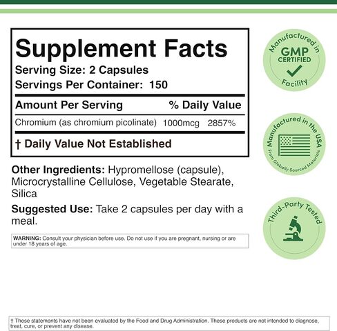 Chromium Picolinate 1000mcg for Healthy Weight Management (High Absorption and Bioavailability) (300 Vegan Safe Capsules, Non-GMO, Gluten Free, Manufactured in The USA) by Double Wood Supplements in Kuwait