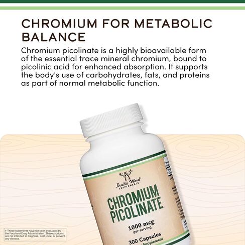 Chromium Picolinate 1000mcg for Healthy Weight Management (High Absorption and Bioavailability) (300 Vegan Safe Capsules, Non-GMO, Gluten Free, Manufactured in The USA) by Double Wood Supplements in Kuwait