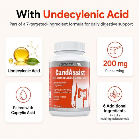 Balance ONE CandAssist Intestinal Flora Balance - Caprylic Acid, Oregano, Berberine - Delayed Release Capsules - Vegan, Non-GMO - 30 Day Supply in Saudi Arabia