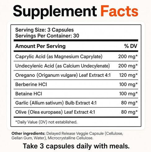 Balance ONE CandAssist Intestinal Flora Balance - Caprylic Acid, Oregano, Berberine - Delayed Release Capsules - Vegan, Non-GMO - 30 Day Supply in Saudi Arabia