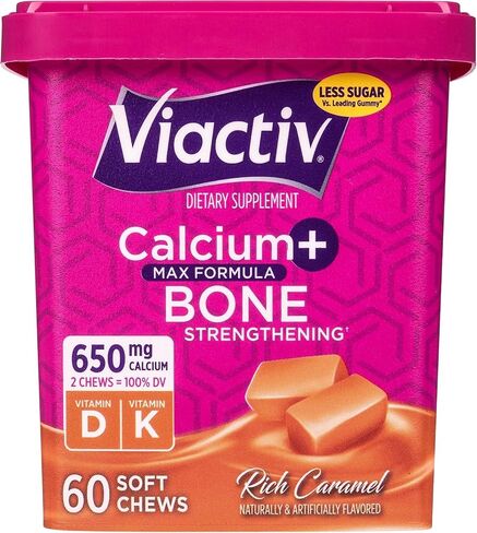 Viactiv Calcium +Vitamin D3 Supplement Soft Chews, Caramel, 60 Chews - Calcium Dietary Supplement for Bone Health in Kuwait