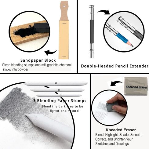 KALOUR 33 Pro Drawing Kit Sketching Pencils Set,Portable Zippered Travel Case-Charcoal Pencils, Sketch Pencils, Charcoal Stick,Sharpener,Eraser.Art Supplies for Artists Beginner Adults Teens in Kuwait