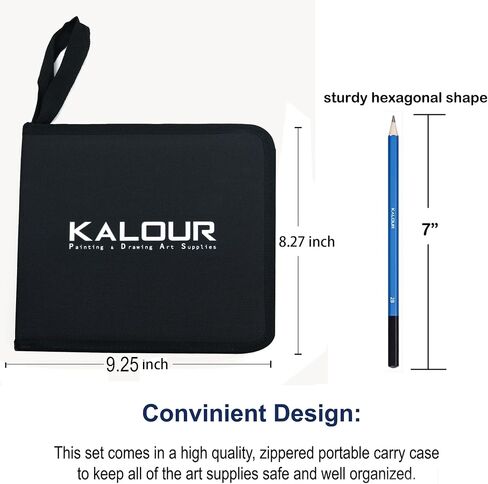 KALOUR 33 Pro Drawing Kit Sketching Pencils Set,Portable Zippered Travel Case-Charcoal Pencils, Sketch Pencils, Charcoal Stick,Sharpener,Eraser.Art Supplies for Artists Beginner Adults Teens in Kuwait