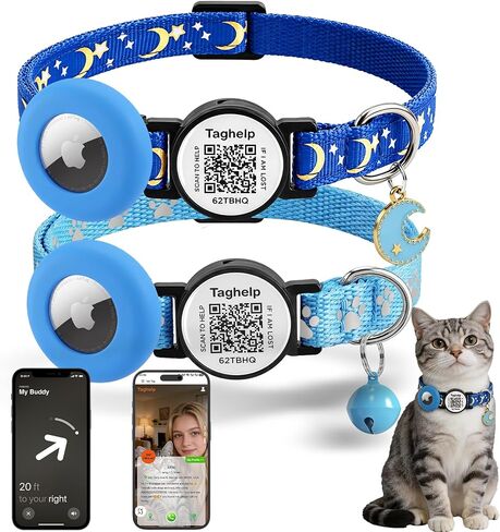 2 Pack Reflective Breakaway Cat Collar with QR Code & Bell, Blue in Saudi Arabia
