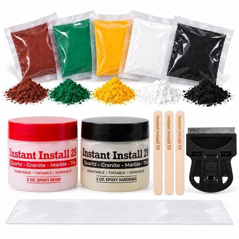 Instant Install 29 – Permanent Granite Tile Marble Quartz Corian Porcelain Stone Repair Epoxy 8 Oz – Broken/Chips/Cracks – Reattaches/Rebuilds Missing Pieces – Dry in 29 Minutes! Tintable with EZ Tint in Kuwait
