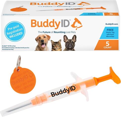 BuddyID ISO Pet Mini Microchip with Lifetime Registration & Starter Tag 5ct in Saudi Arabia