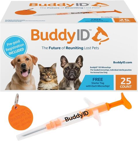 BuddyID ISO Pet Mini Microchip with Lifetime Registration & Starter Tag 5ct in Kuwait