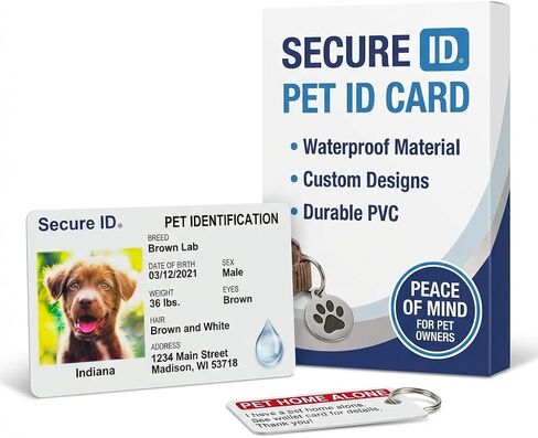 Pet ID Card Dog Cat Emergency Contact Card for Pets - Home Alone Instructions PVC with Key Tag Secure ID, LLC in Saudi Arabia