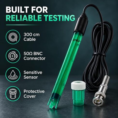DANOPLUS ORP Electrode Replaceable BNC Socket Probe for ORP Tester Meter Controller 300cm Long Cable Aquariums, Tanks, Ponds Measurement in Kuwait