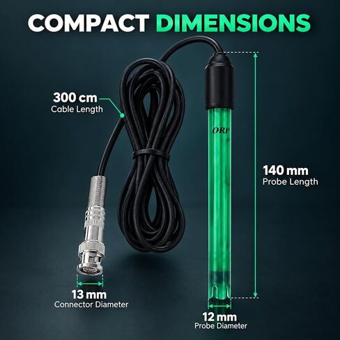 DANOPLUS ORP Electrode Replaceable BNC Socket Probe for ORP Tester Meter Controller 300cm Long Cable Aquariums, Tanks, Ponds Measurement in Kuwait