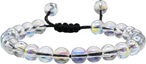 Aura Quartz Mermaid Glass Bracelet for Women Men's Gifts - Glowing Sea Glass Bracelet - Beaded Adjustable Bracelet Pulseras Para Hombres Mujer Stocking Stuffers in Kuwait