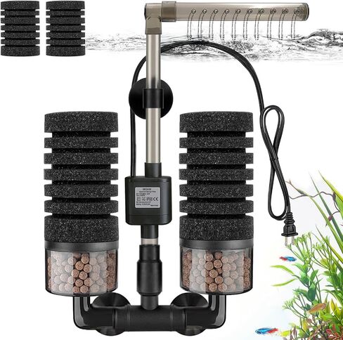 Aquarium Electric Sponge Filter with Submersible Water Pump Silence Motor for Shrimps,Bettas with Bio Ceramic Media Balls and 2 Spare Sponge,Venturi Nozzle and Rain Mode (S for 10-20 Gal) in Saudi Arabia