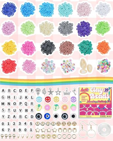 LovelyMoon Bracelet Making Kit 5000 Pcs Clay Beads Flat Preppy Beads for Friendship Jewelry Making Polymer Heishi Beads with Charms Gifts for Teen Girls Crafts for Girls Ages 6 7 8 9 10 11 12 in Kuwait