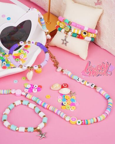 LovelyMoon Bracelet Making Kit 5000 Pcs Clay Beads Flat Preppy Beads for Friendship Jewelry Making Polymer Heishi Beads with Charms Gifts for Teen Girls Crafts for Girls Ages 6 7 8 9 10 11 12 in Kuwait