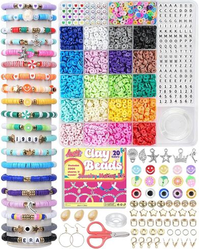 LovelyMoon Bracelet Making Kit 5000 Pcs Clay Beads Flat Preppy Beads for Friendship Jewelry Making Polymer Heishi Beads with Charms Gifts for Teen Girls Crafts for Girls Ages 6 7 8 9 10 11 12 in Kuwait