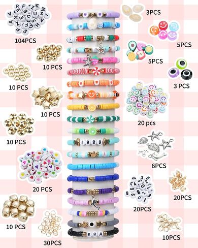 LovelyMoon Bracelet Making Kit 5000 Pcs Clay Beads Flat Preppy Beads for Friendship Jewelry Making Polymer Heishi Beads with Charms Gifts for Teen Girls Crafts for Girls Ages 6 7 8 9 10 11 12 in Kuwait