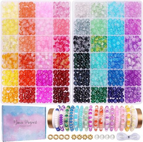 1380pcs 48 Colors Rondelle Beads for Jewelry Making, Abacus Glass Beads for Bracelets, 5x8mm Gemstone Spacer Rondelle Glass Beads Bracelet Making Kit, DIY Crafts Gifts (2 Box) in Kuwait