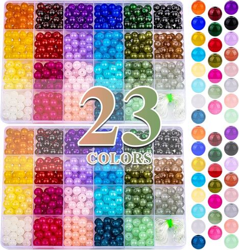 XSEINO 192 Colors 4800pcs 8mm Dream Candy Colorful Series Glass Beads Bracelet Making Kit,8 Box Different Unique Styles Crystal Bead for Making and DIY Crafts in Kuwait