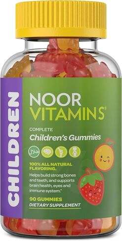 Noor Vitamins Halal Vitamins, Kids Vitamins, Kids Multivitamin Gummies: Vitamin C for Kids, D3, and Zinc for Immunity, B6 & B12 for Energy. Non-GMO, Allergen & Gluten Free Halal Gummies - 90 Count Gummy Vitamins for Kids in Kuwait