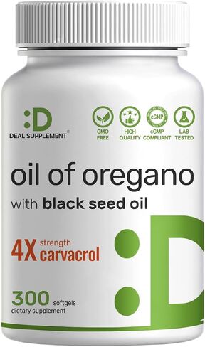DEAL SUPPLEMENT Oil of Oregano Softgels with Black Seed Oil, 9,000mg Per Serving, 300 Count – 30:1 Extract, Active Carvacrol & Thymoquinone – Antioxidant Immune Health Support – Plant Based, Non-GMO in Kuwait