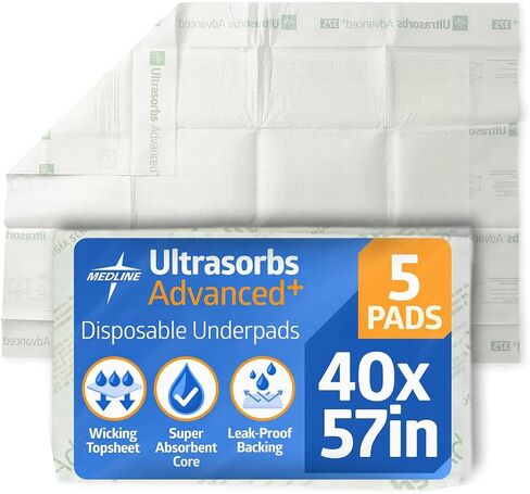 Medline Ultrasorbs XL Underpads Air Permeable 36 x 57 inches with Polymer to Protect Against Leaks, 36 x 57 inches (5 Count) in Kuwait