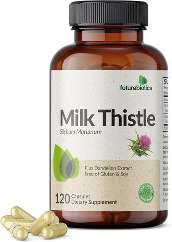 Futurebiotics Milk Thistle Silymarin Marianum & Dandelion Root Liver Health Support, Antioxidant Support, Detox, 120 Capsules in Kuwait