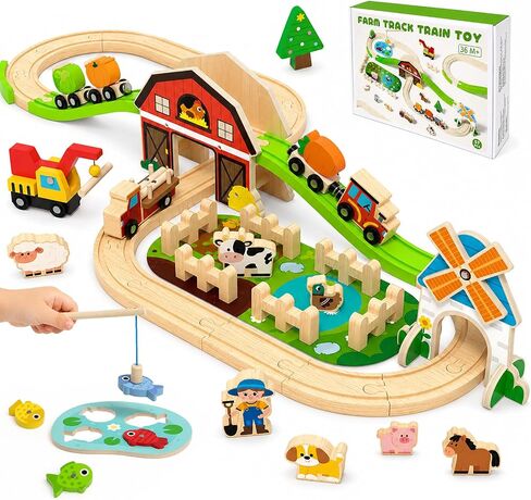 TEKFUN Wooden Train Set for Girls, 40Pcs Unicorn Train Set in Kuwait
