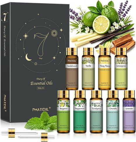 مجموعة هدايا الزيوت العطرية 9 قطع من فاتويل، 10 مل/0.33 أونصة زيوت معطرة للصابون وصناعة الشموع، زيوت عطرية عالية الجودة للناشر والمرطب والتدليك in Kuwait