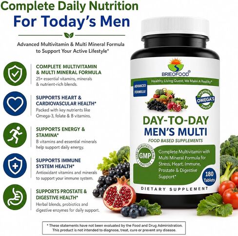 BRIOFOOD Day-to-Day Men's Multi 180 Tablets - Food Based Supplement with Vegetable Source Omegas in Saudi Arabia