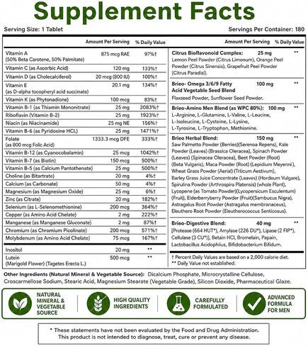 BRIOFOOD Day-to-Day Men's Multi 180 Tablets - Food Based Supplement with Vegetable Source Omegas in Saudi Arabia