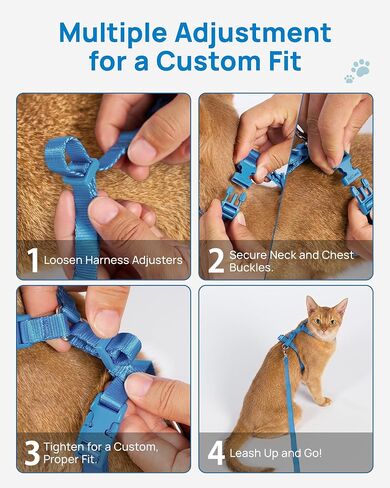 PetThem Adjustable Cat Harness and Leash Set Escape Proof (Blue) in Saudi Arabia