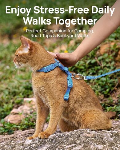 PetThem Adjustable Cat Harness and Leash Set Escape Proof (Blue) in Saudi Arabia