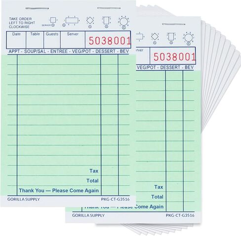 [250] Gorilla Supply Guest Check 4.25" x 8.5" 2-Part Carbonless Perforated Loose Server Order Checks with 15 Lines, Tan, 250 Sets in Kuwait