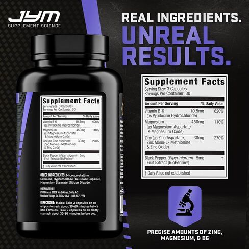 JYM Supplement Science ZMA Zinc/Magnesium Capsules Supplement - Zinc, Magnesium and Vitamin B6 | JYM Supplemental Science | 90 Vegetarian Capsules in Kuwait