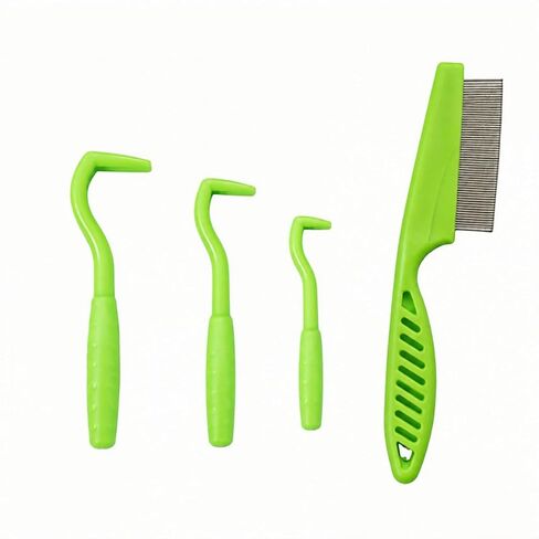 Pet Flea Lice Comb Set,Stainless Steel Dog Cat Grooming Combs,Pet Hair Remover Tool for Removing Dandruff,Loose Fur & Fleas,Curved Non-Slip Handle for Small Medium Pets(4 Pack Green) in Saudi Arabia