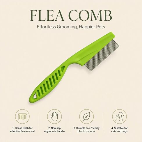 Pet Flea Lice Comb Set,Stainless Steel Dog Cat Grooming Combs,Pet Hair Remover Tool for Removing Dandruff,Loose Fur & Fleas,Curved Non-Slip Handle for Small Medium Pets(4 Pack Green) in Saudi Arabia