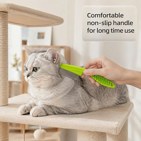 Pet Flea Lice Comb Set,Stainless Steel Dog Cat Grooming Combs,Pet Hair Remover Tool for Removing Dandruff,Loose Fur & Fleas,Curved Non-Slip Handle for Small Medium Pets(4 Pack Green) in Saudi Arabia