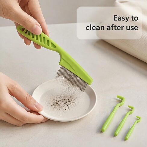 Pet Flea Lice Comb Set,Stainless Steel Dog Cat Grooming Combs,Pet Hair Remover Tool for Removing Dandruff,Loose Fur & Fleas,Curved Non-Slip Handle for Small Medium Pets(4 Pack Green) in Saudi Arabia