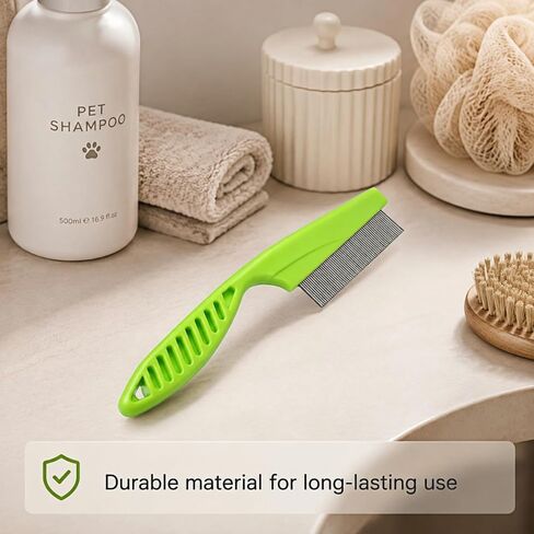 Pet Flea Lice Comb Set,Stainless Steel Dog Cat Grooming Combs,Pet Hair Remover Tool for Removing Dandruff,Loose Fur & Fleas,Curved Non-Slip Handle for Small Medium Pets(4 Pack Green) in Saudi Arabia