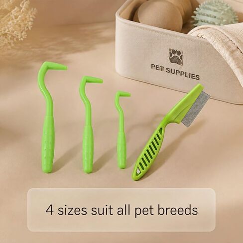 Pet Flea Lice Comb Set,Stainless Steel Dog Cat Grooming Combs,Pet Hair Remover Tool for Removing Dandruff,Loose Fur & Fleas,Curved Non-Slip Handle for Small Medium Pets(4 Pack Green) in Saudi Arabia