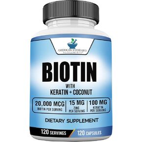 Biotin 20,000mcg with Keratin, Organic Coconut and Zinc, Hair Growth Supplements, Biotin Supplements, Healthy Hair Skin & Nails for Adults, No Filler, No Stearate, 120 Vegan Capsules, 120 Day Supply in Saudi Arabia