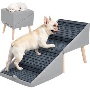 PETWAY Pet Stairs for Small Dogs, 17" H 4‑Step Non‑Slip Dog Ramp for Couch Low Bed 2‑in‑1 Foldable Wooden Pet Stairs & Steps with Split Ottoman Design in Kuwait