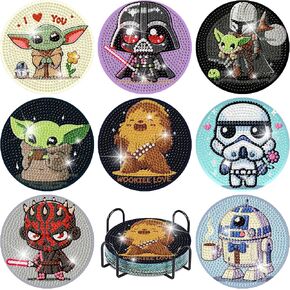 nekpiahu 8Pcs Cartoon Diamond Painting Coasters with Holder,DIY Cartoon Life Coaster Diamond Art Kits for Adults, Beginners Round Full Drill Diamond Art Craft Supplies in Kuwait