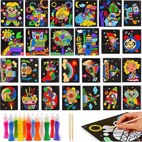RivanPal Colorful Sand Art Kit Crafts, 26 Different Cartoons with 12 Colorful Sand, Sandblasting, Creative Educational DIY, Painting Art and Crafts in Kuwait