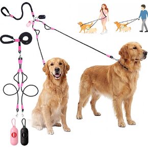 Thinkday Double Dog Leash for 2 Dogs, 5.9 ft No Tangle Dual Dog Leash with 2 Waste Bags, Hands Free Adjustable Crossbody Rope with Padded Handles, No Pull Lead for Small Medium Large Breeds in Kuwait